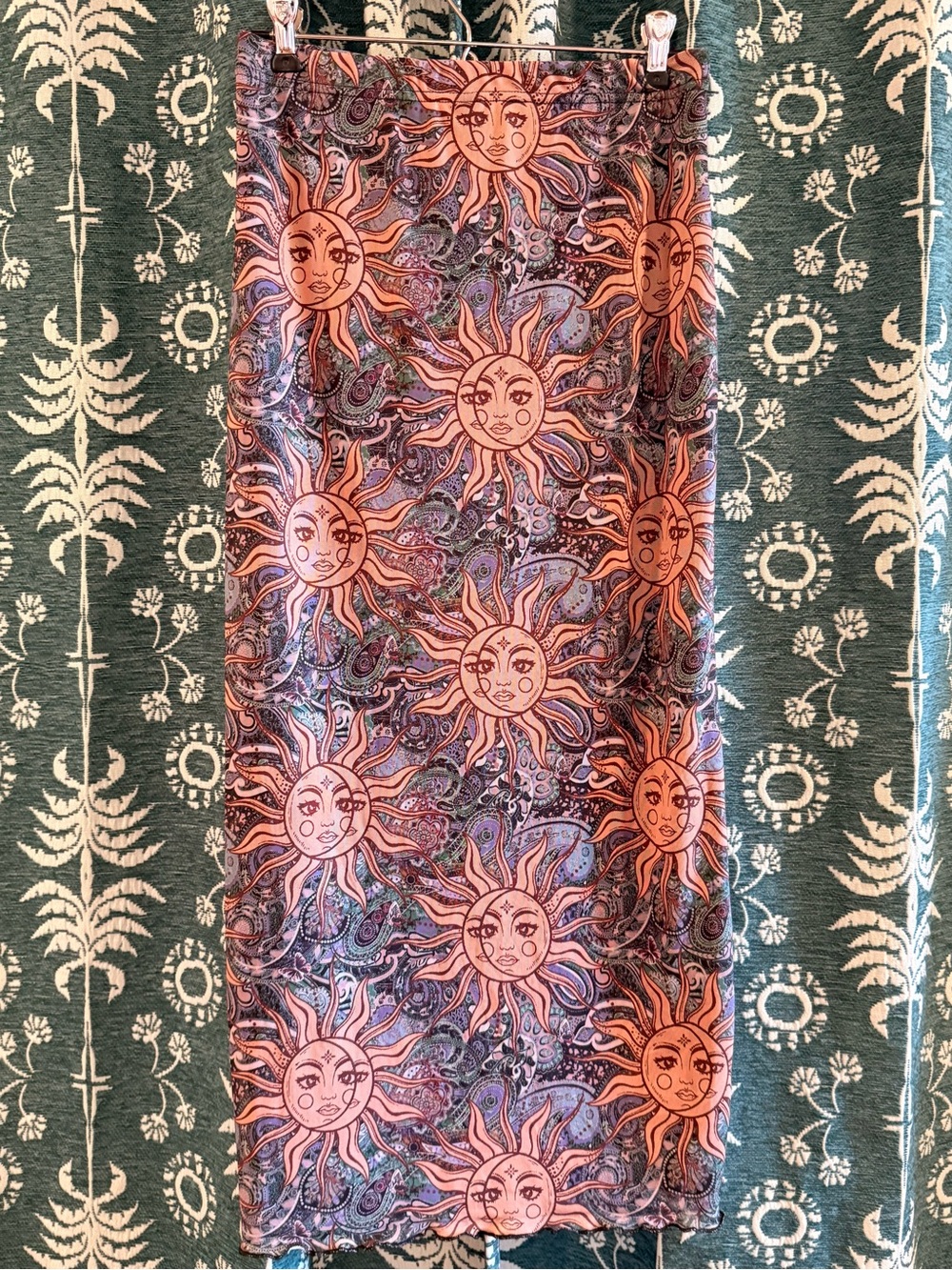 SHEIN MOD Sun Print Lettuce Trim Celestial Motif Maxi Skirt Medium - Picture 10 of 14